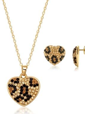 Boutique Leopard Heart Austrian Crystal Jewelry Set